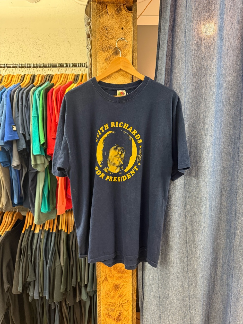 Vintage Keith Richards For President Navy Graphic T-shirt
